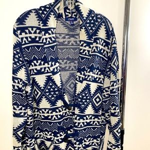 Ladies Chaps cream & navy toggle-close cardigan sweater; Sz: XL